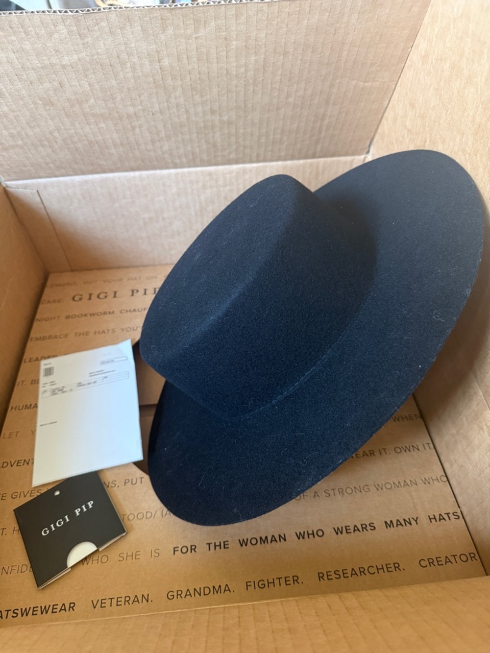 GIGI PIP Wide Brim Wool Fedora Hat in Black